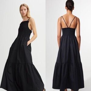 Rodebjer Tazerwalt Ruffle hem smocked bodice Black Maxi cotton Dress Small